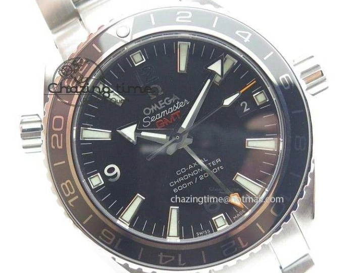 0119 Planet Ocean GMT 42mm V6F Best Edition Black Dial Silver Markers On SS Bracelet A Casual 8273